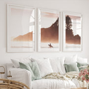 Sunset Surfer Sea Themed Wall Decor - White Framed Poster with White Border - Artworksets