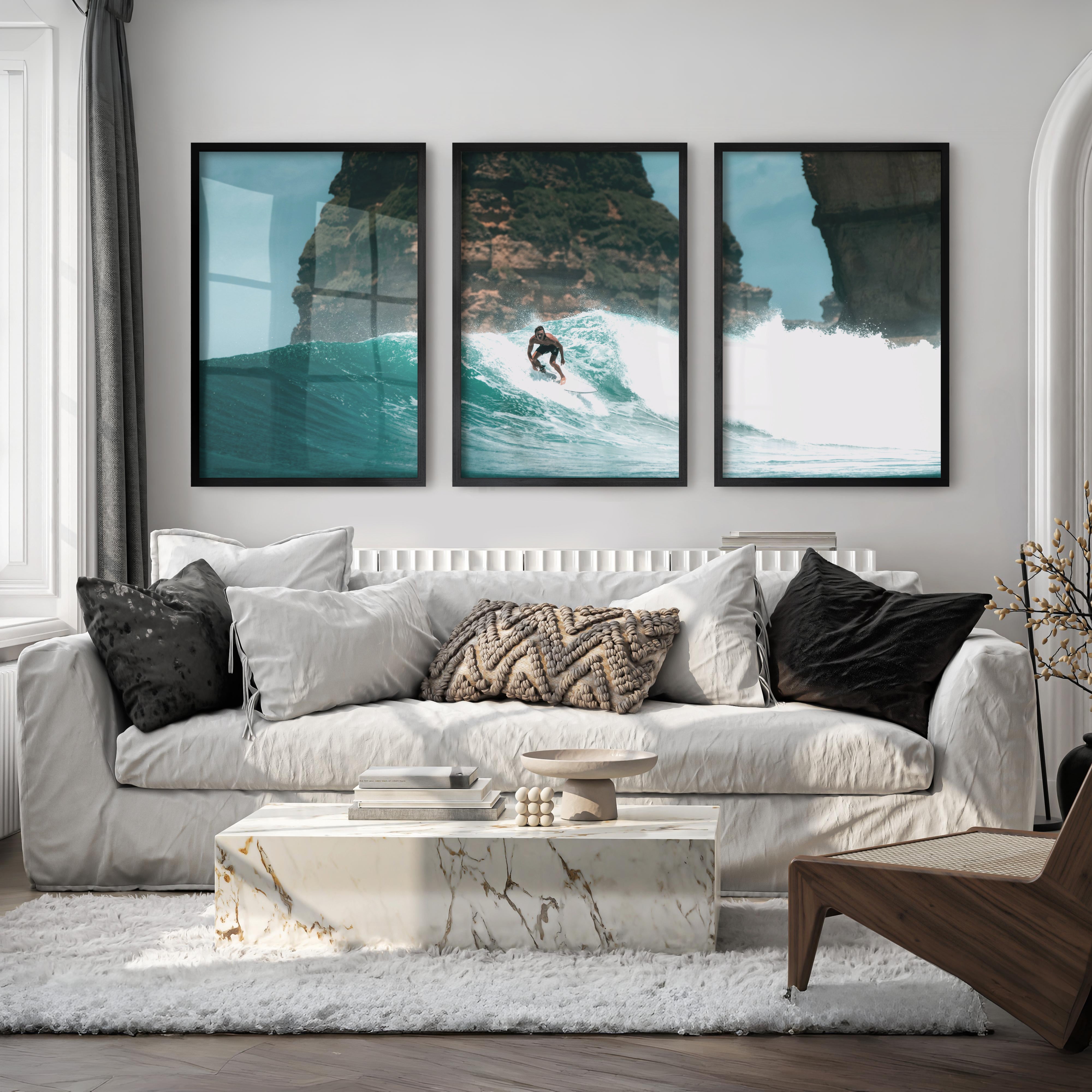 Island Break Surfer sea themed wall decor - Black Framed Poster No Border - Artworksets