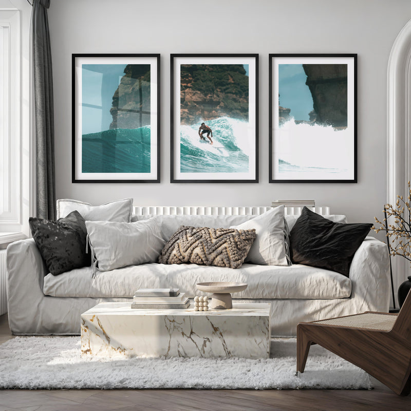 Island Break Surfer sea themed wall decor - Black Framed Poster with White Border - Artworksets
