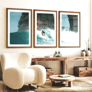 Island Break Surfer sea themed wall decor - Dark Brown Framed Poster with White Border - Artworksets