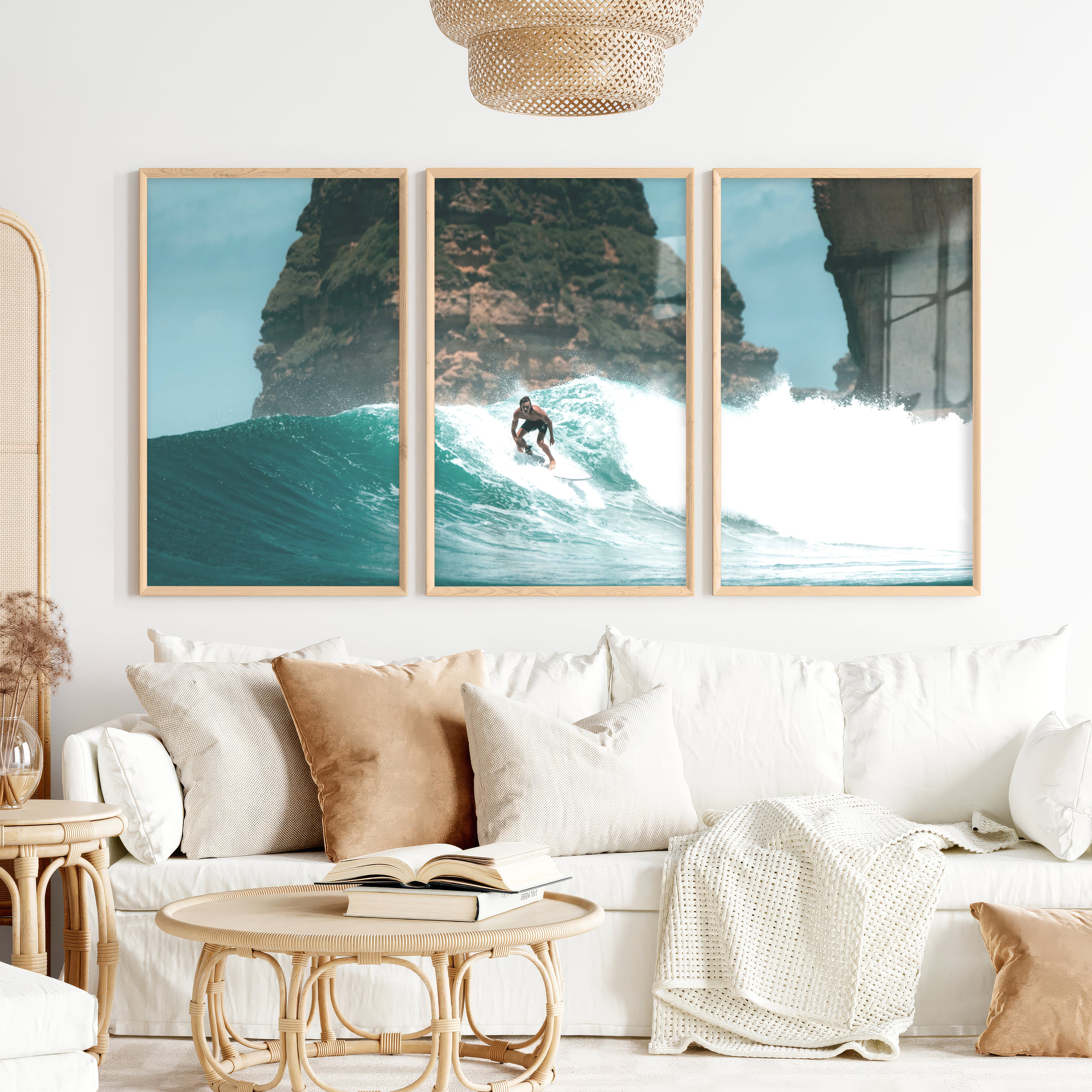 Island Break Surfer sea themed wall decor - Natural Wood Framed Poster No Border - Artworksets