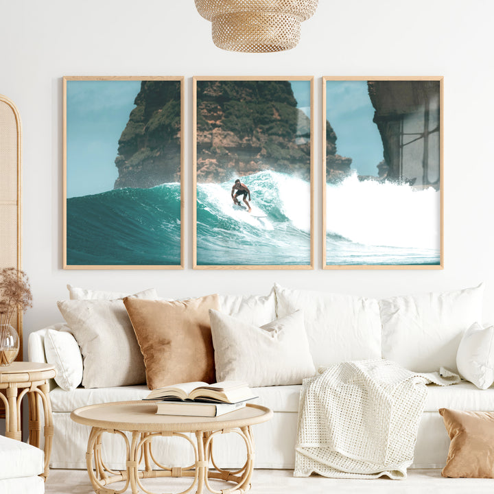 Island Break Surfer sea themed wall decor - Natural Wood Framed Poster No Border - Artworksets