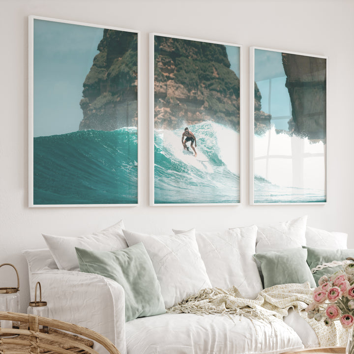 Island Break Surfer sea themed wall decor - White Framed Poster No Border - Artworksets