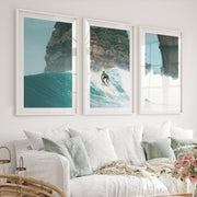 Island Break Surfer sea themed wall decor - White Framed Poster with White Border - Artworksets