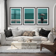 Pier Telescope sea view posters over Deep Blue Water - Black Framed Poster with White Border - Artworksets