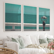Pier Telescope sea view posters over Deep Blue Water - White Framed Poster No Border - Artworksets