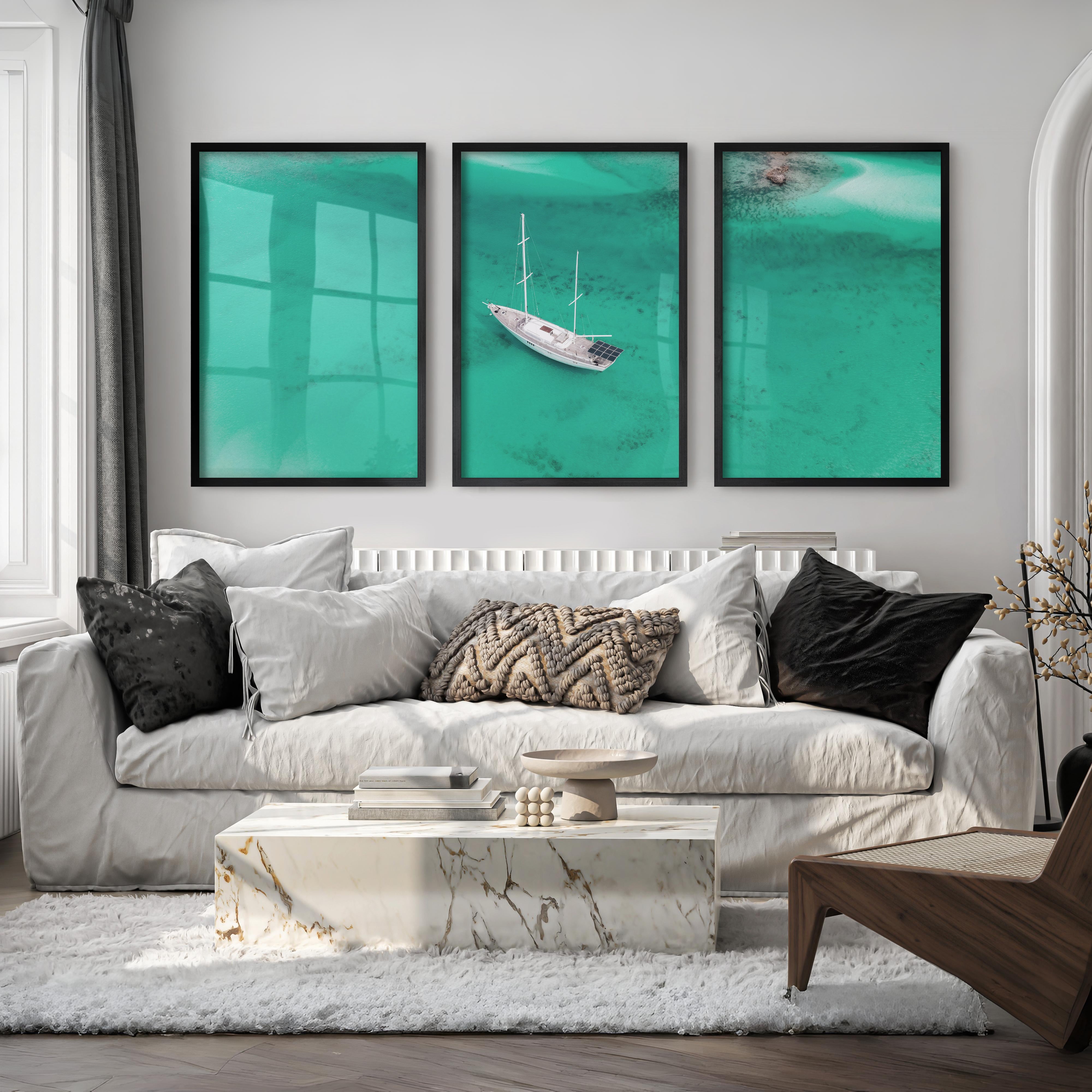 Aerial Sailboat sea wall art decor - Black Framed Poster No Border - Artworksets