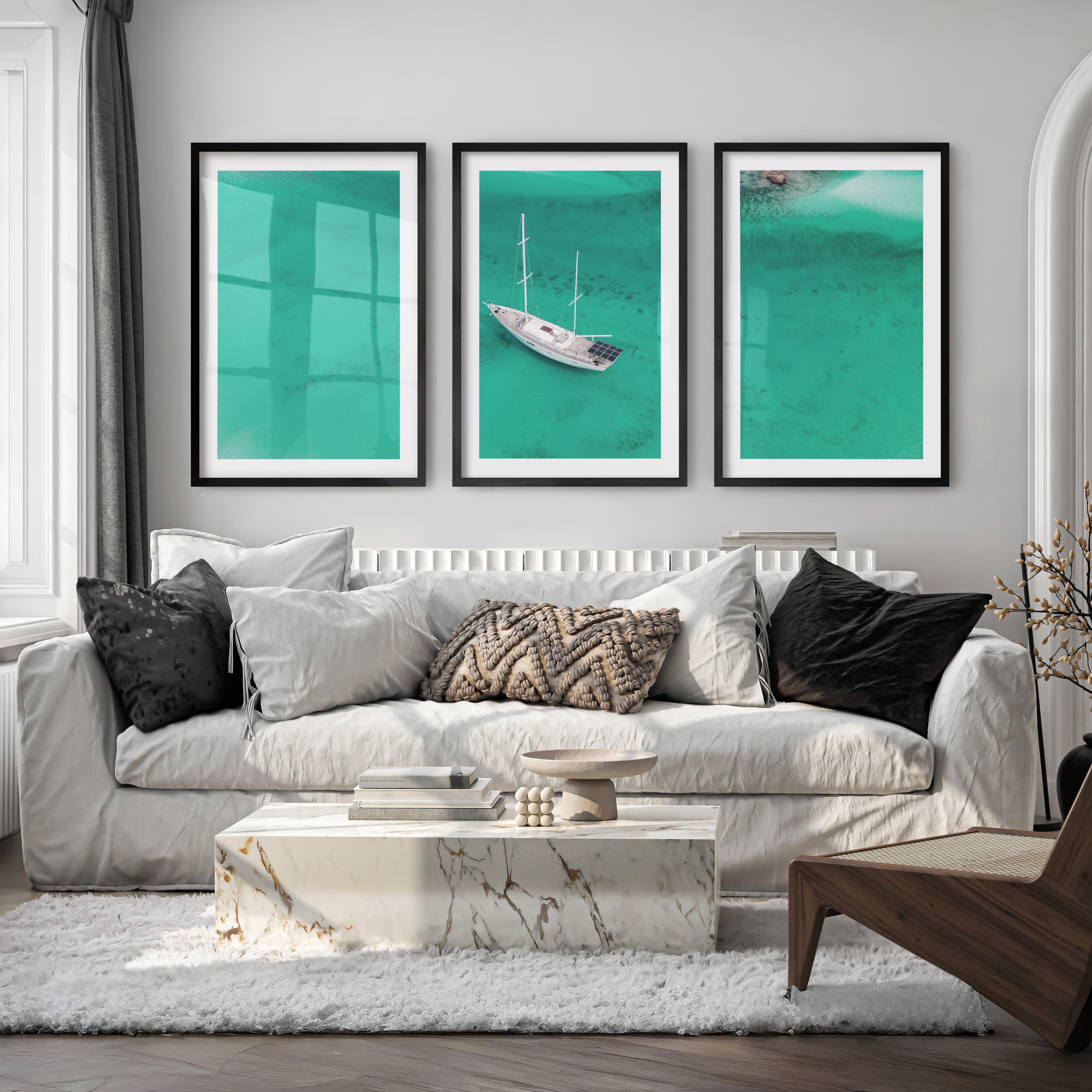 Aerial Sailboat sea wall art decor - Black Framed Poster with White Border - Artworksets