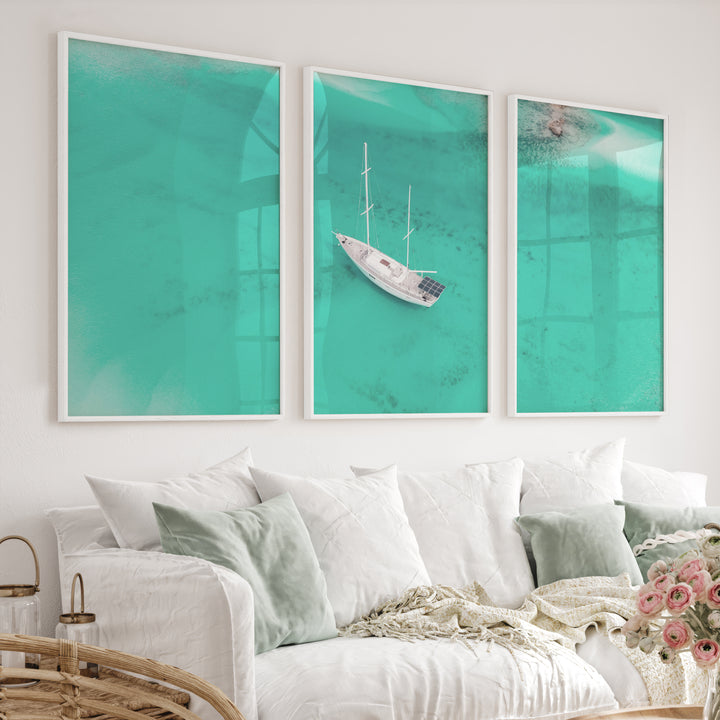 Aerial Sailboat sea wall art decor - White Framed Poster No Border - Artworksets