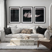 Dark Wave Surfer sea wall art decor - Black Framed Poster with White Border - Artworksets