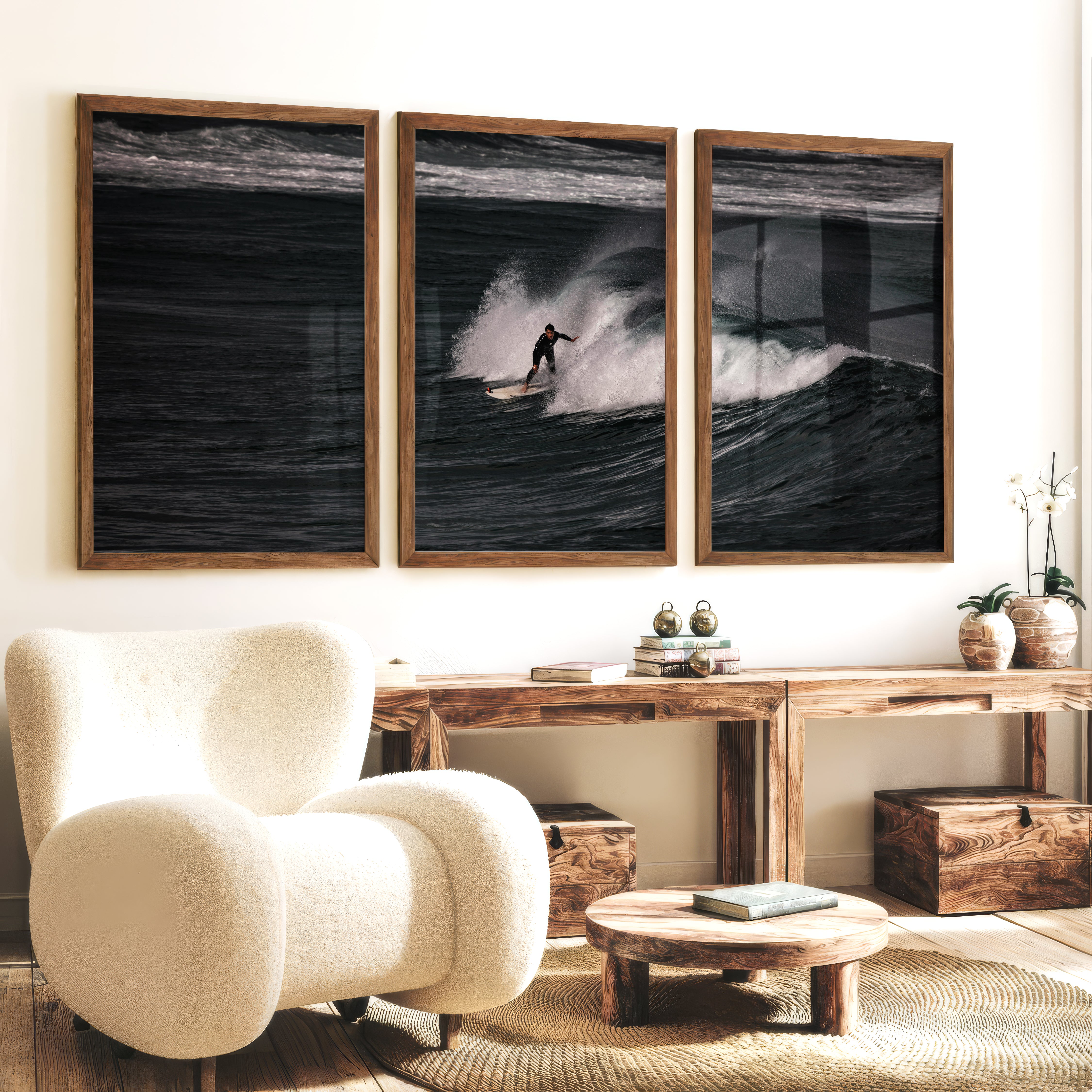 Dark Wave Surfer sea wall art decor - Dark Brown Framed Poster No Border - Artworksets