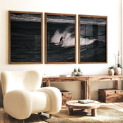 Dark Wave Surfer sea wall art decor - Dark Brown Framed Poster No Border - Artworksets