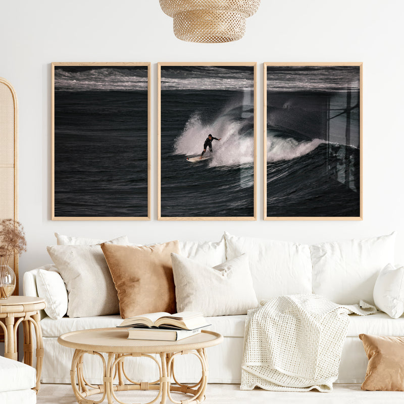 Dark Wave Surfer sea wall art decor - Natural Wood Framed Poster No Border - Artworksets