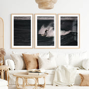 Dark Wave Surfer sea wall art decor- Natural Wood Framed Poster with White Border - Artworksets