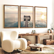 Sunset Pier sea wall art - Dark Brown Framed Poster No Border - Artworksets