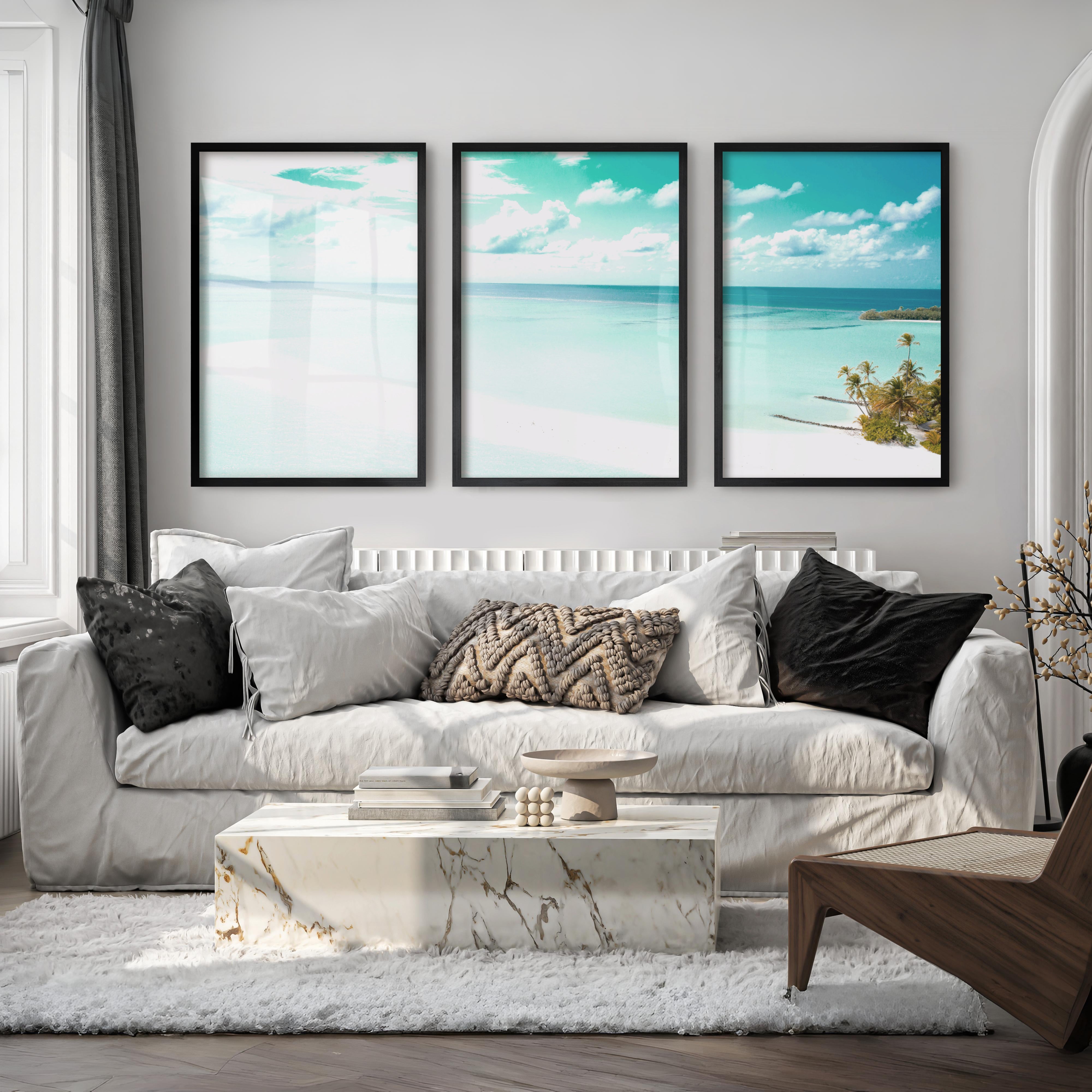Turquoise Sandbar sea wall art - Black Framed Poster No Border - Artworksets