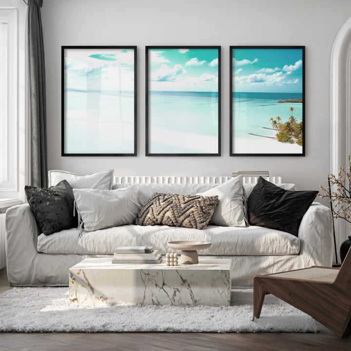 Turquoise Sandbar sea wall art - Black Framed Poster No Border - Artworksets