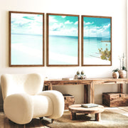 Turquoise Sandbar sea wall art - Dark Brown Framed Poster No Border - Artworksets