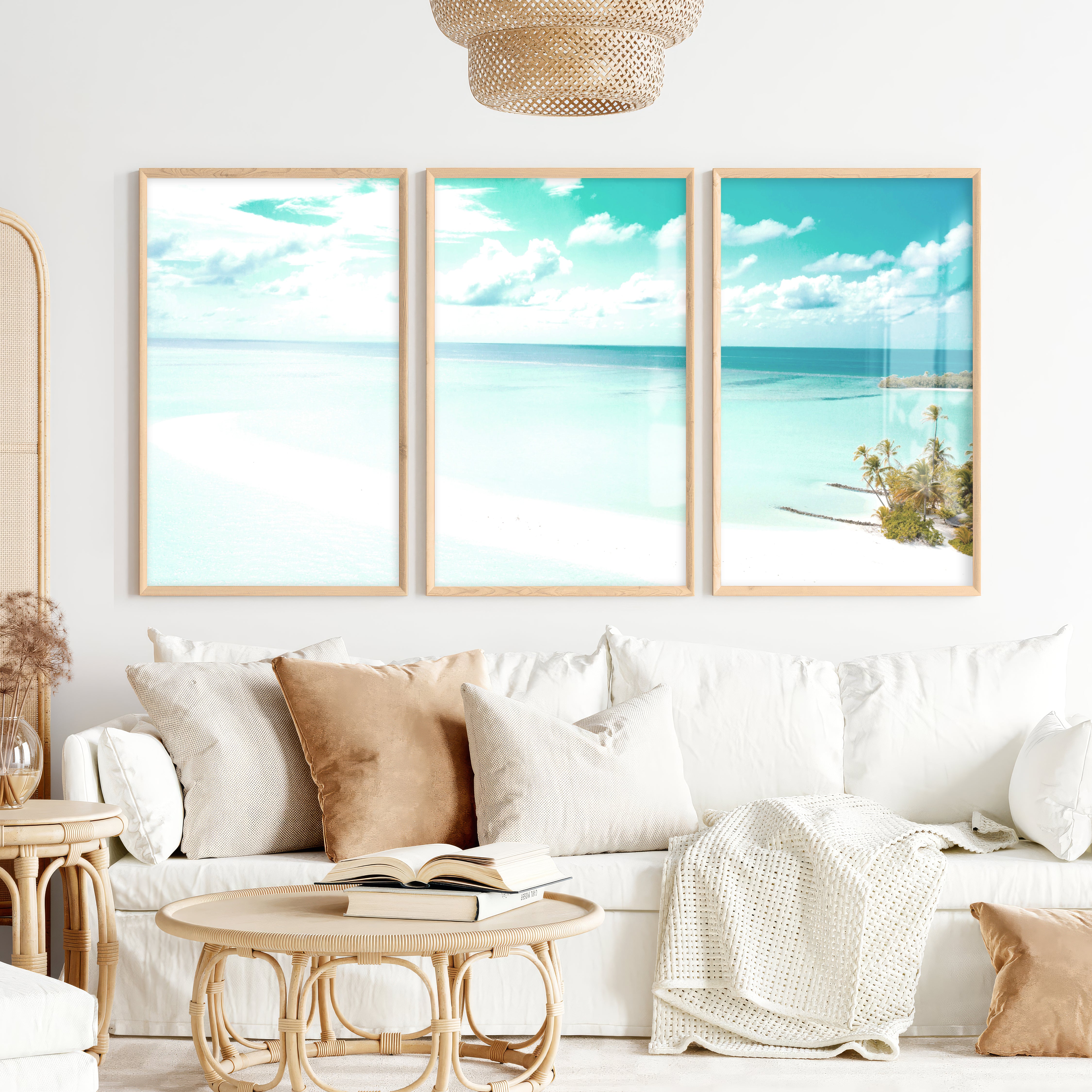 Turquoise Sandbar sea wall art - Natural Wood Framed Poster No Border - Artworksets