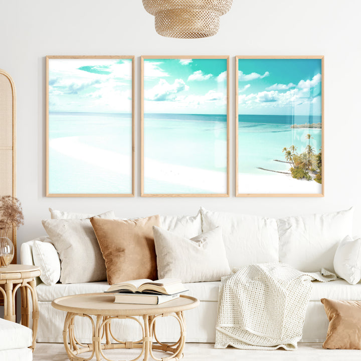 Turquoise Sandbar sea wall art - Natural Wood Framed Poster No Border - Artworksets
