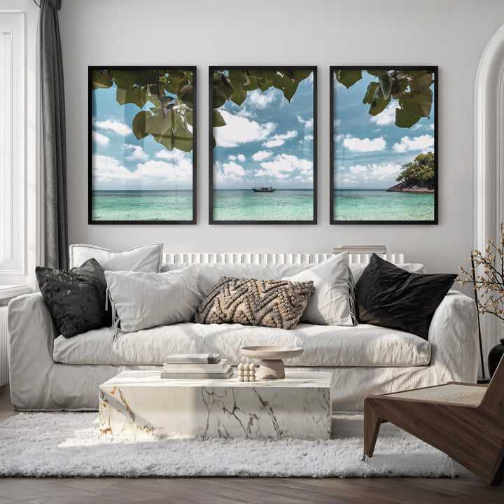 Island Boat sea wall print - Black Framed Poster No Border - Artworksets