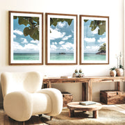 Island Boat sea wall print - Dark Brown Framed Poster with White Border - Artworksets