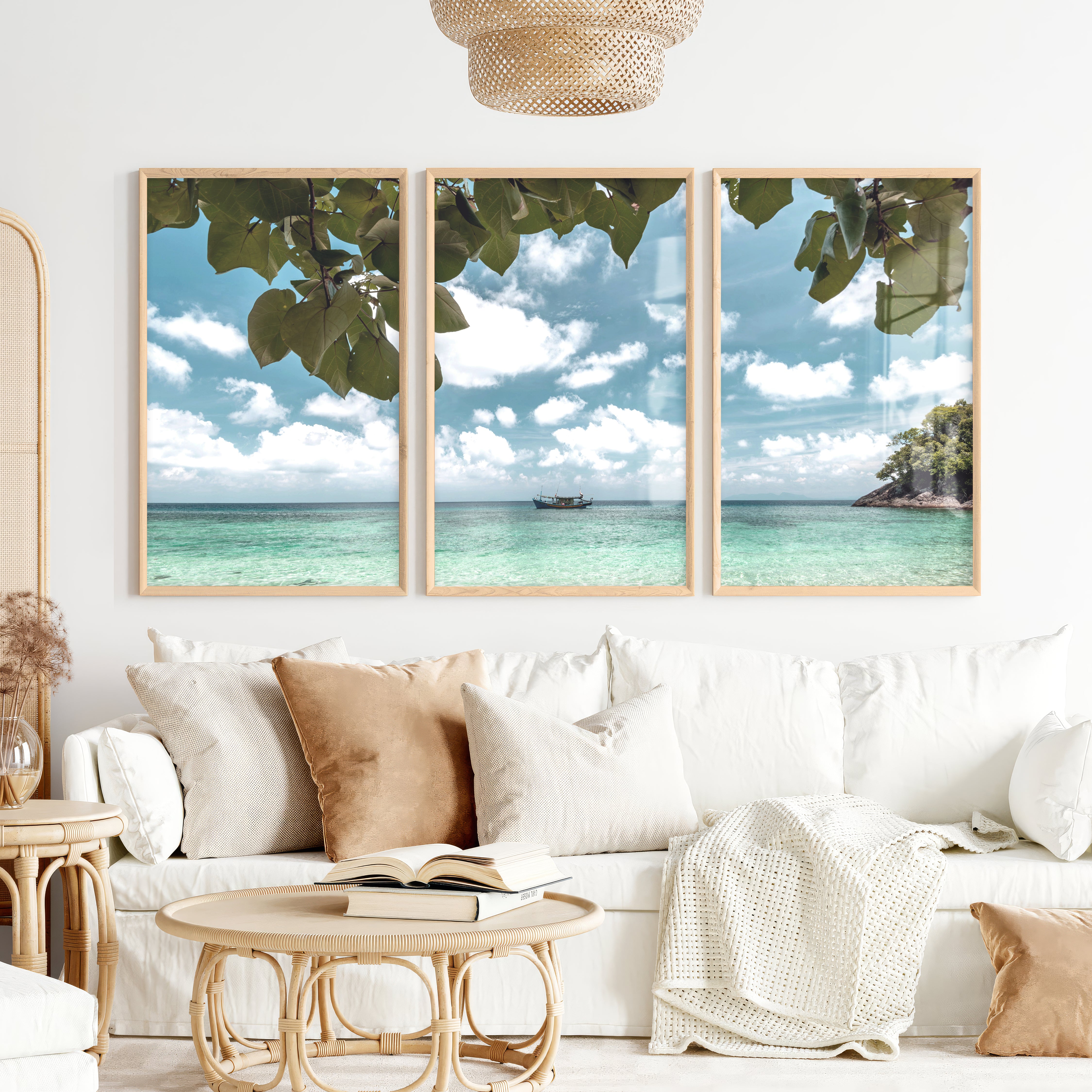 Island Boat sea wall print - Natural Wood Framed Poster No Border - Artworksets