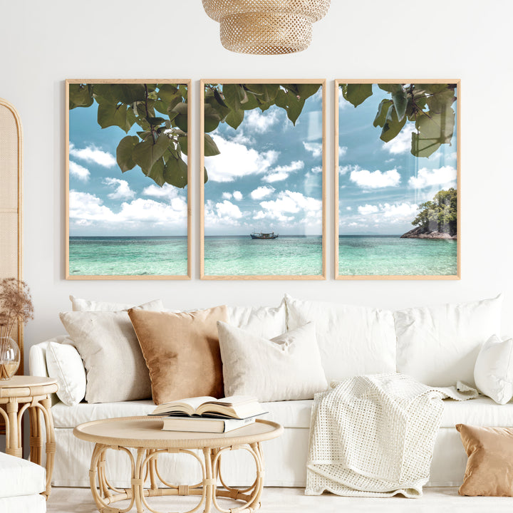 Island Boat sea wall print - Natural Wood Framed Poster No Border - Artworksets