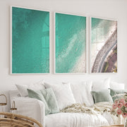 Turquoise Coast sea wall decor with Stone Shoreline - White Framed Poster No Border - Artworksets