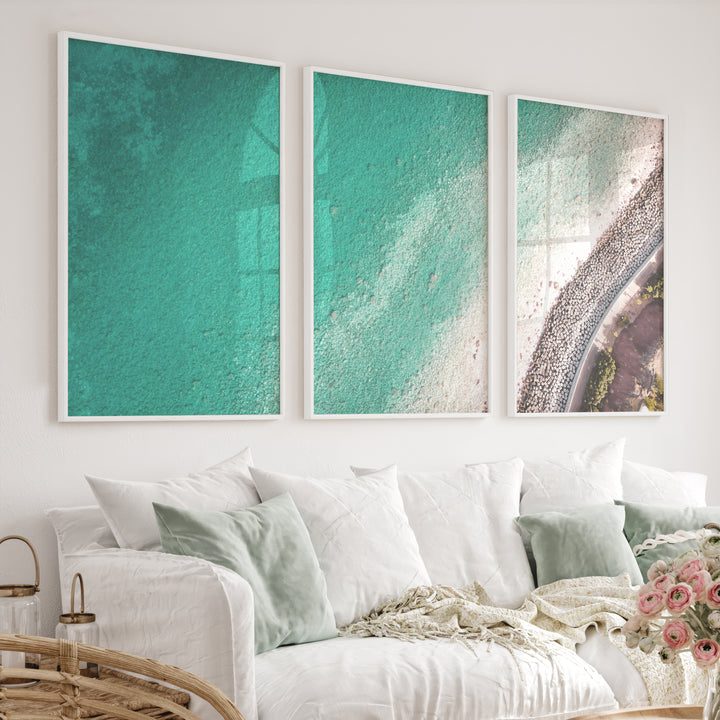 Turquoise Coast sea wall decor with Stone Shoreline - White Framed Poster No Border - Artworksets