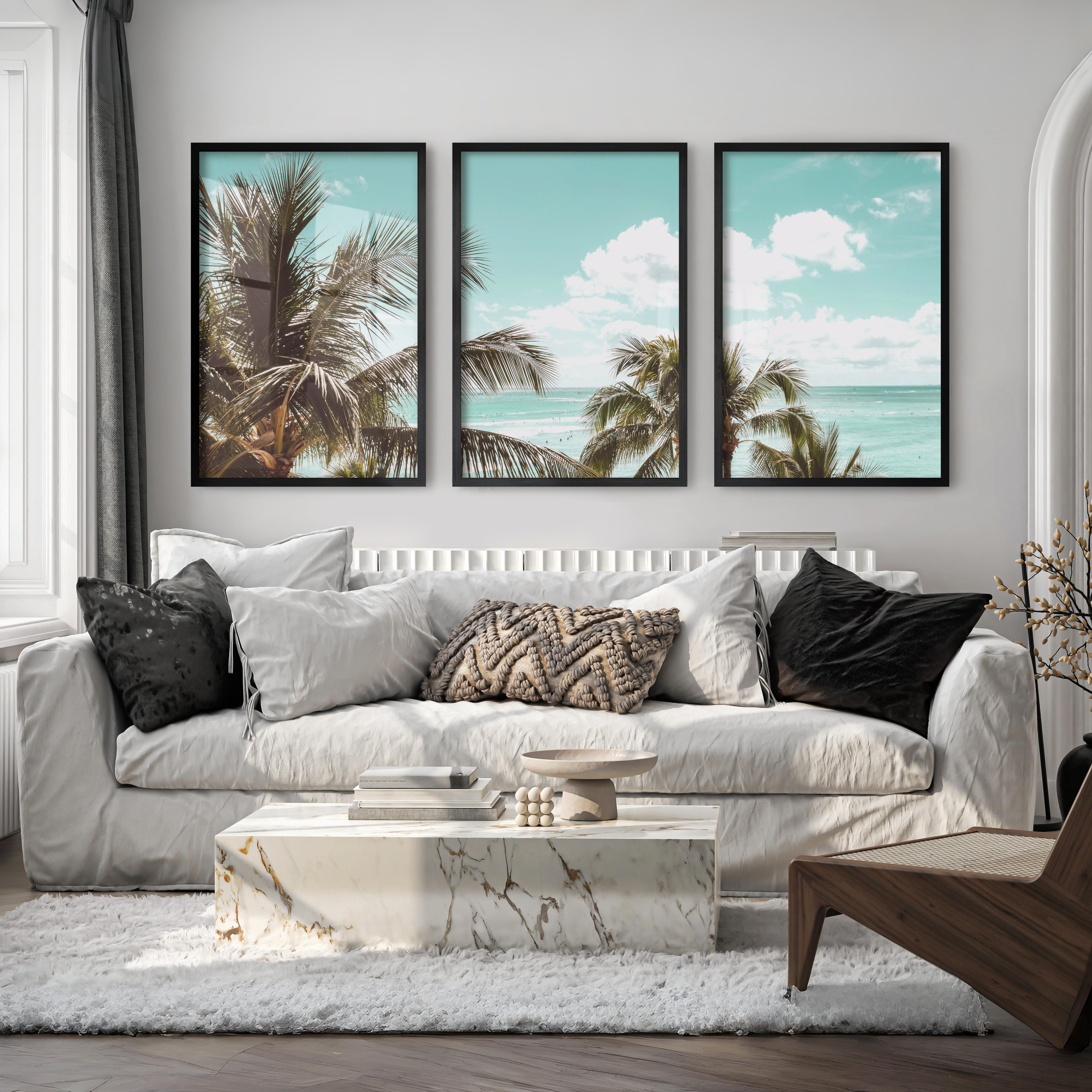 Palm Ocean View Seashore Wall Art - Black Framed Poster No Border - Artworksets