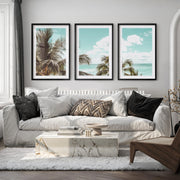 Palm Ocean View Seashore Wall Art - Black Framed Poster with White Border - Artworksets