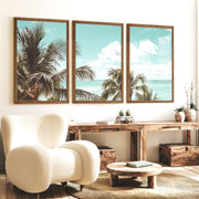 Palm Ocean View Seashore Wall Art - Dark Brown Framed Poster No Border - Artworksets