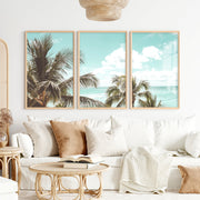 Palm Ocean View Seashore Wall Art - Natural Wood Framed Poster No Border - Artworksets