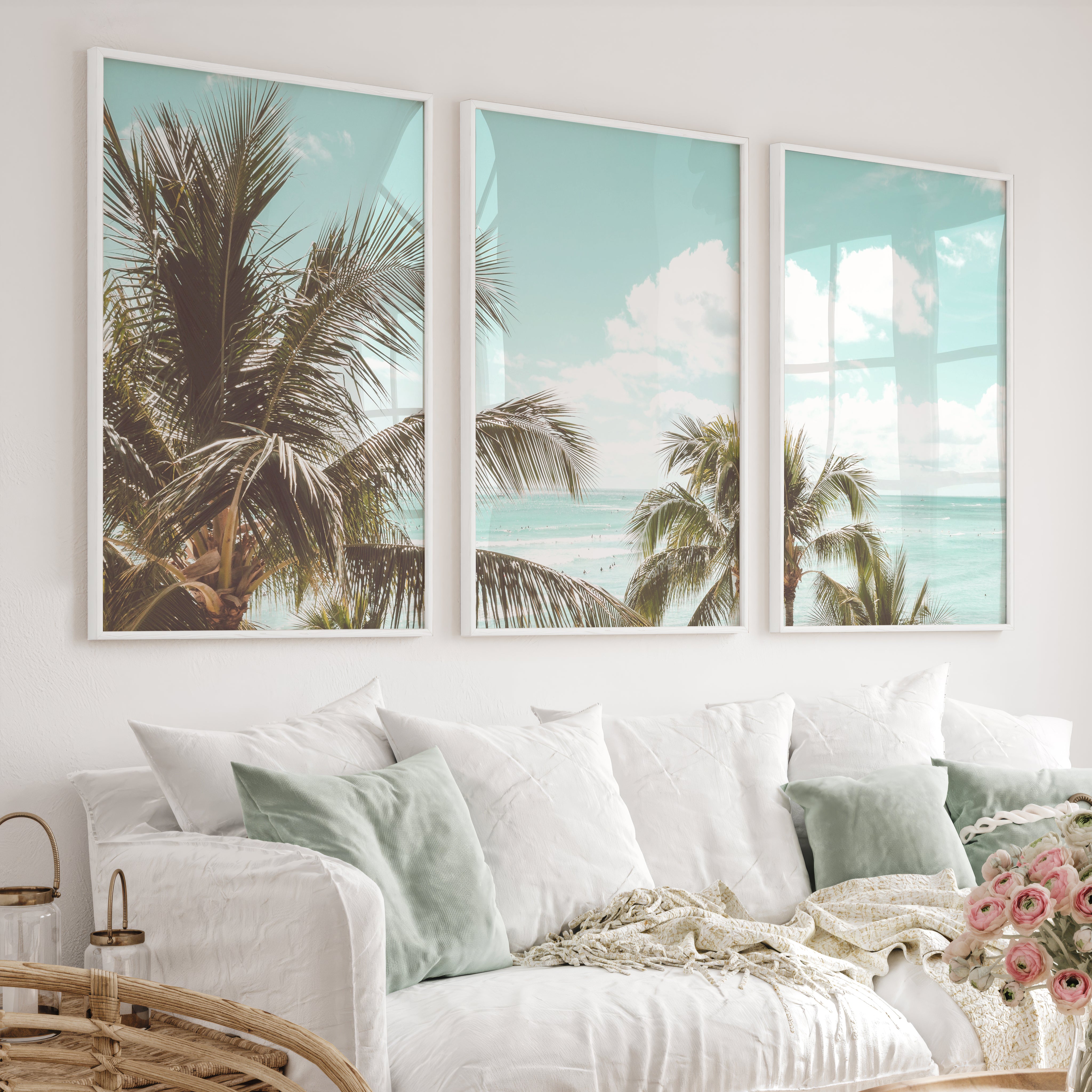 Palm Ocean View Seashore Wall Art - White Framed Poster No Border - Artworksets