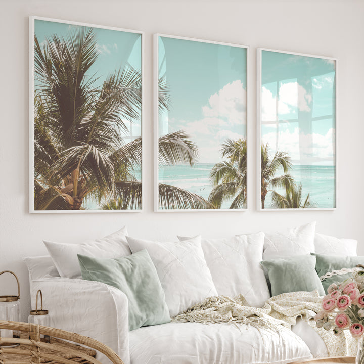 Palm Ocean View Seashore Wall Art - White Framed Poster No Border - Artworksets
