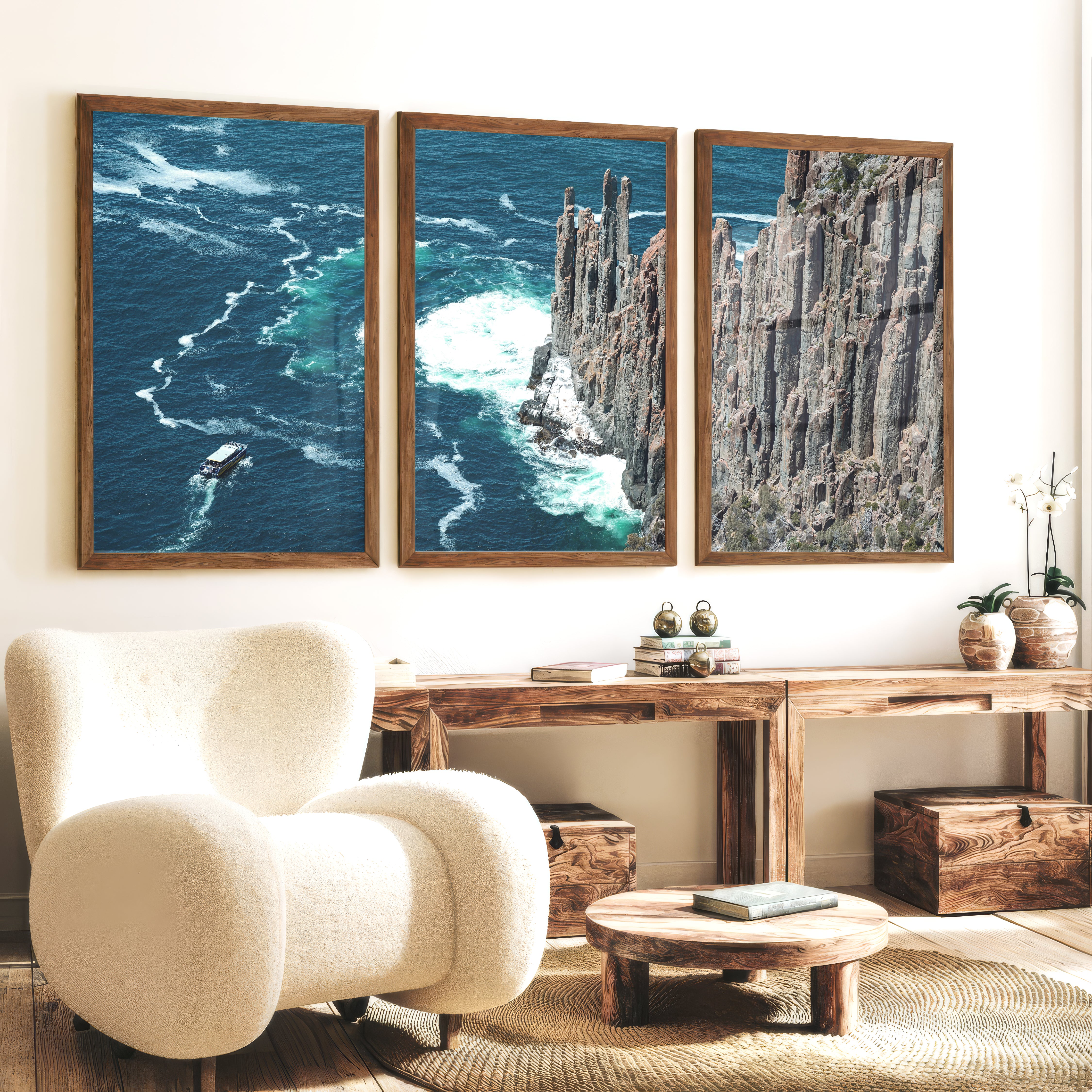 Ocean Cliff seaside framed pictures - Dark Brown Framed Poster No Border - Artworksets