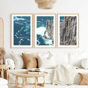 Ocean Cliff seaside framed pictures- Natural Wood Framed Poster with White Border - Artworksets