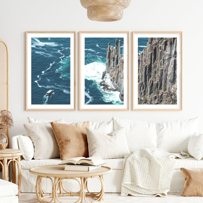 Ocean Cliff seaside framed pictures- Natural Wood Framed Poster with White Border - Artworksets