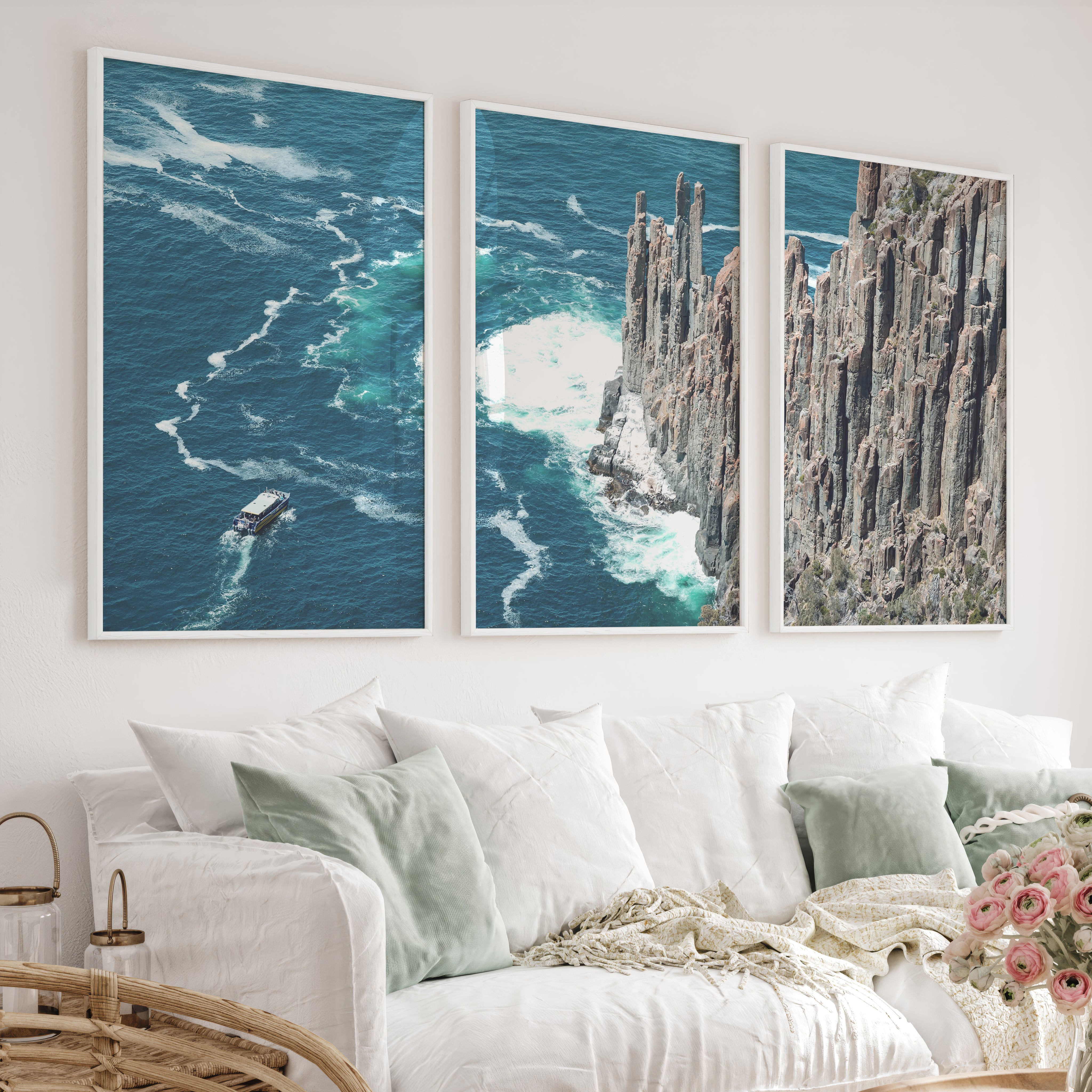 Ocean Cliff seaside framed pictures - White Framed Poster No Border - Artworksets