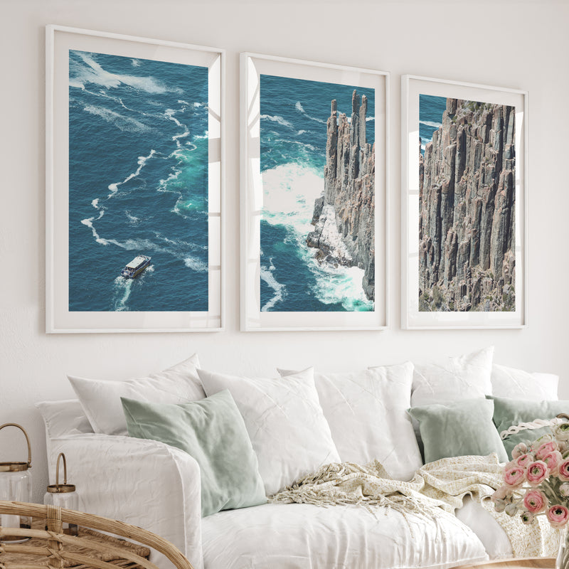 Ocean Cliff seaside framed pictures - White Framed Poster with White Border - Artworksets