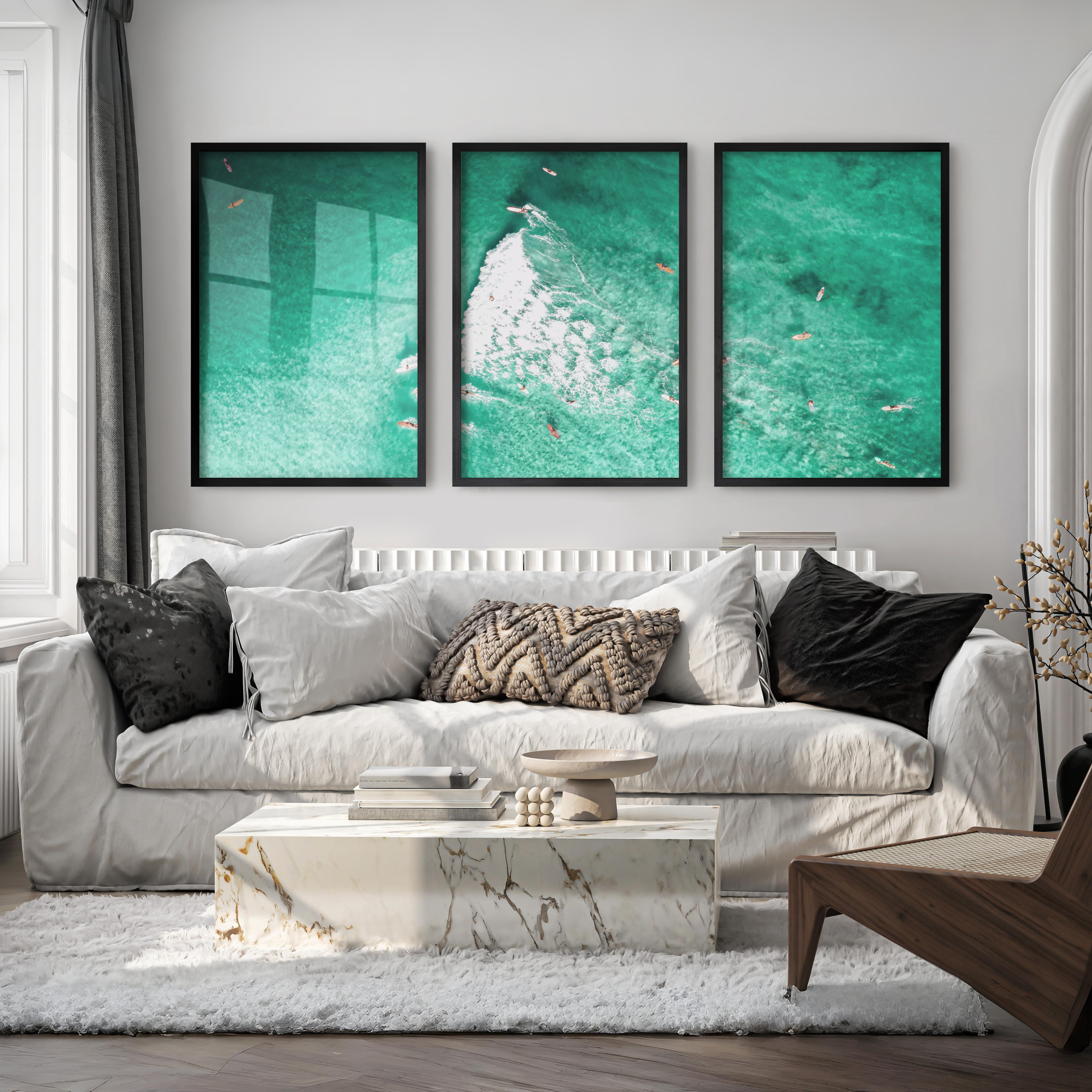 Aerial Surfers Seaside Framed Prints - Black Framed Poster No Border - Artworksets