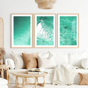 Aerial Surfers Seaside Framed Prints- Natural Wood Framed Poster with White Border - Artworksets