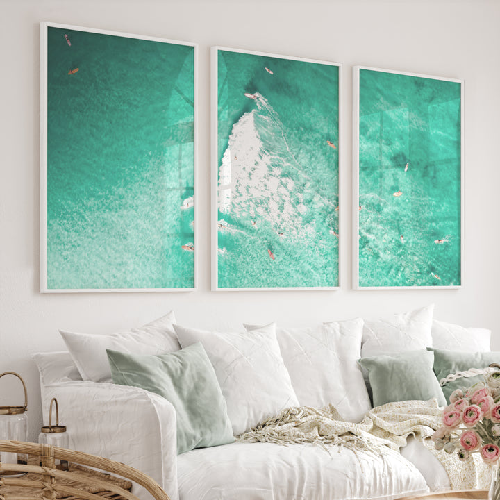 Aerial Surfers Seaside Framed Prints - White Framed Poster No Border - Artworksets