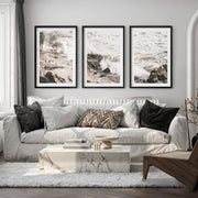 Rocky Shore seaside prints with Foaming Waves - Black Framed Poster with White Border - Artworksets
