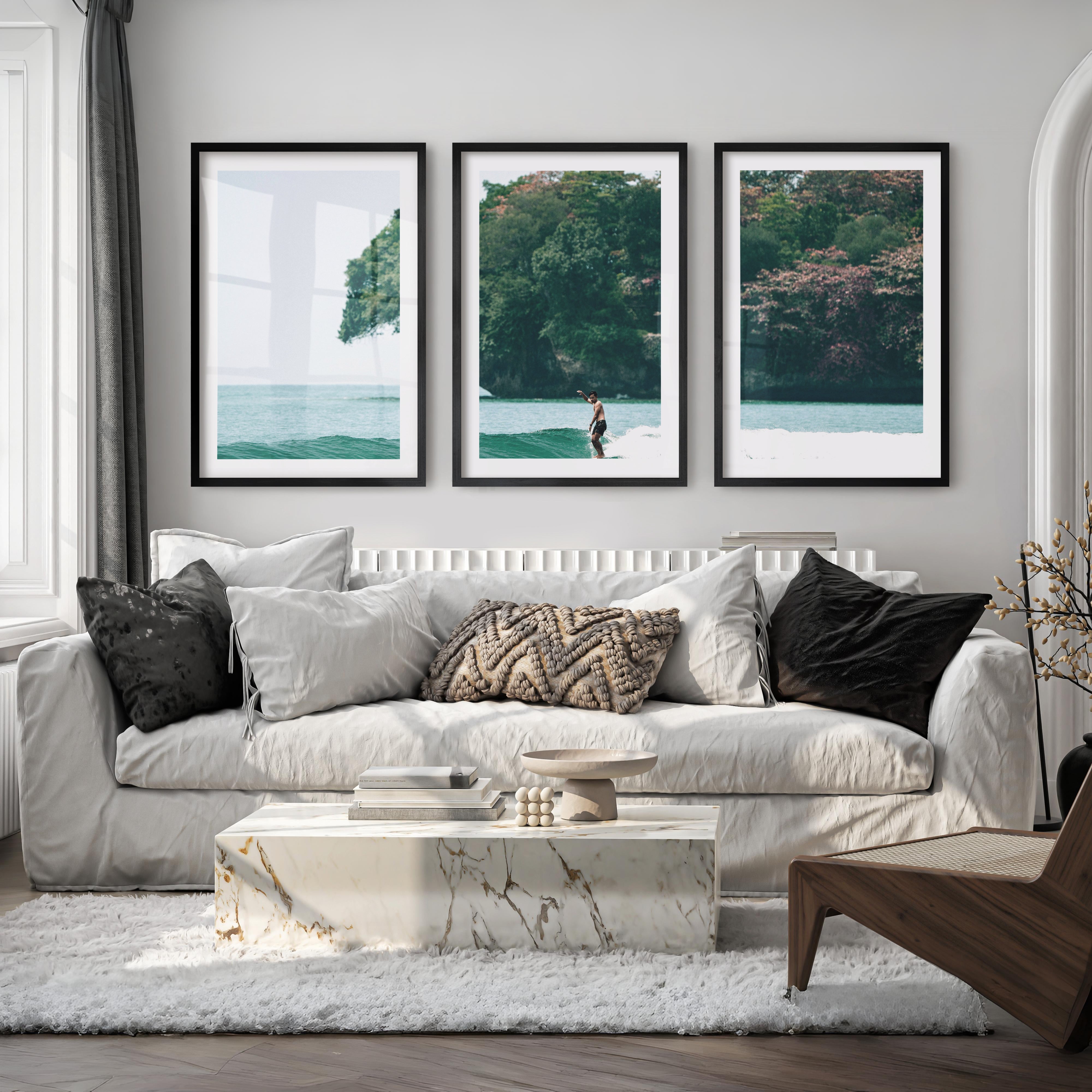 Island Surf Seaside Prints - Black Framed Poster with White Border - Artworksets
