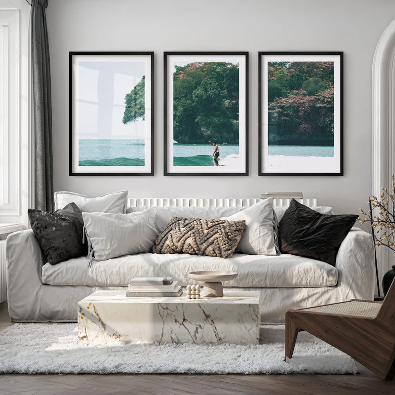 Island Surf Seaside Prints - Black Framed Poster with White Border - Artworksets