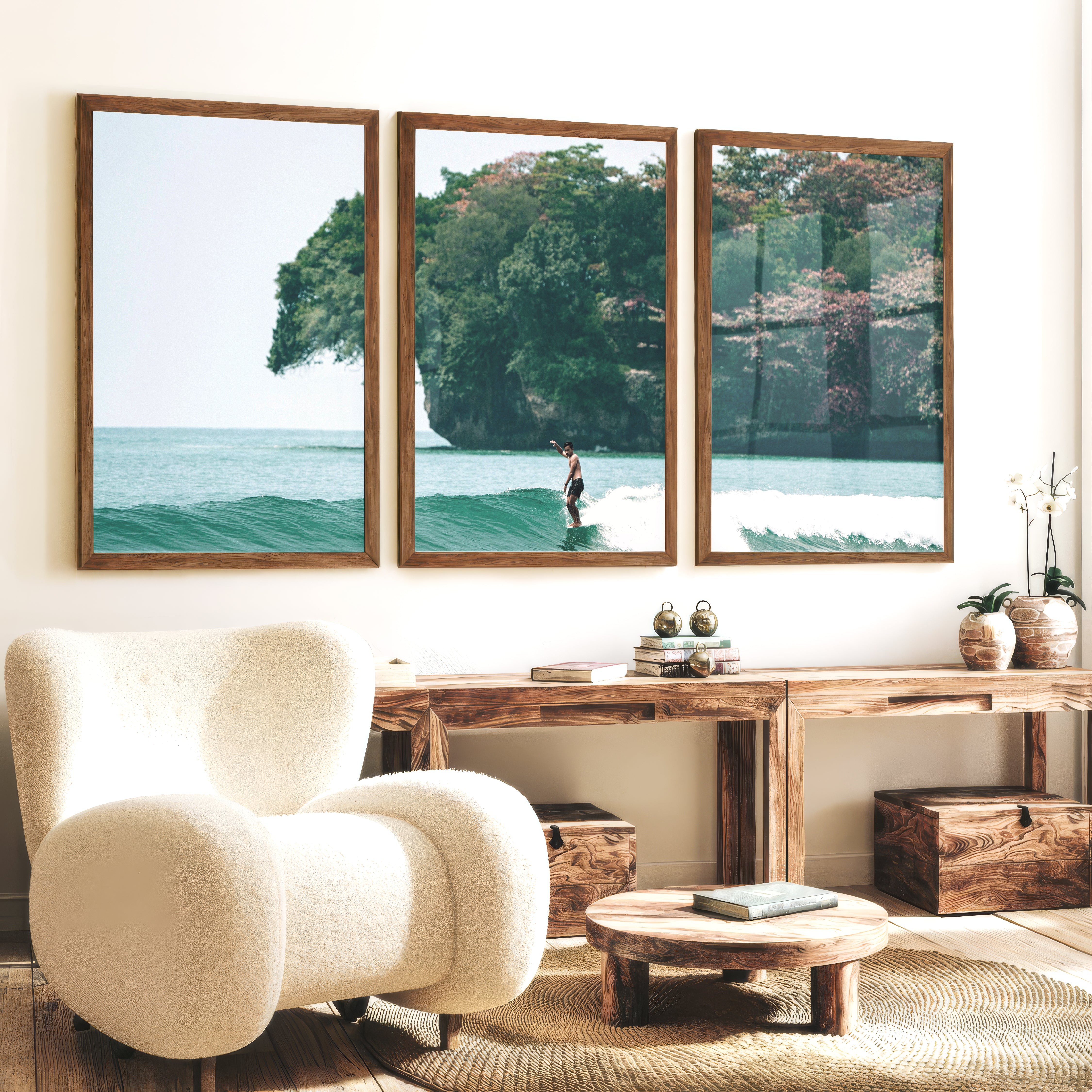 Island Surf Seaside Prints - Dark Brown Framed Poster No Border - Artworksets