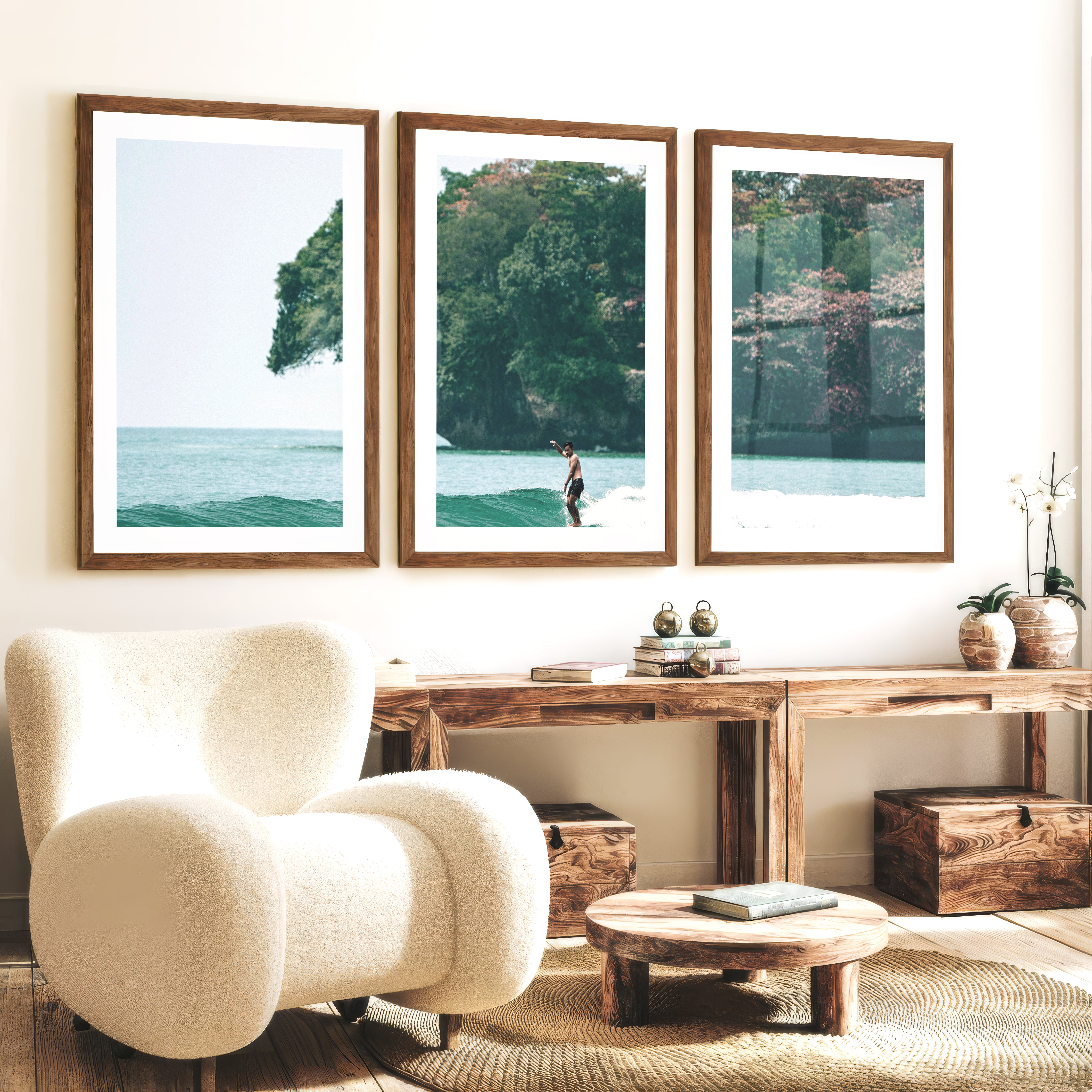 Island Surf Seaside Prints - Dark Brown Framed Poster with White Border - Artworksets