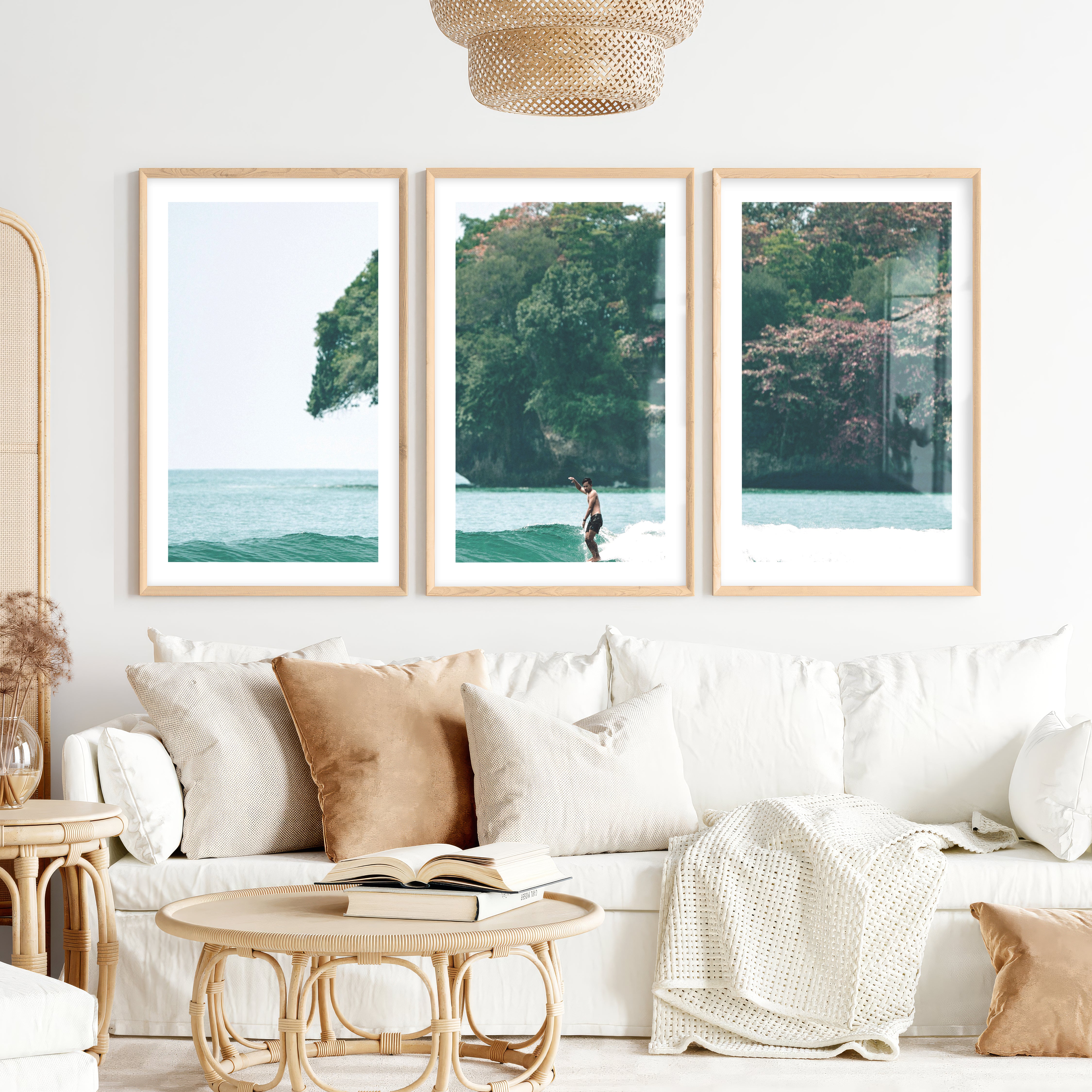 Island Surf Seaside Prints- Natural Wood Framed Poster with White Border - Artworksets